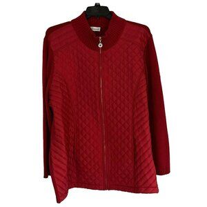 Catherines 4X Quilted Sweater Jacket Mock Neck Full Zip Pockets Christmas Red
